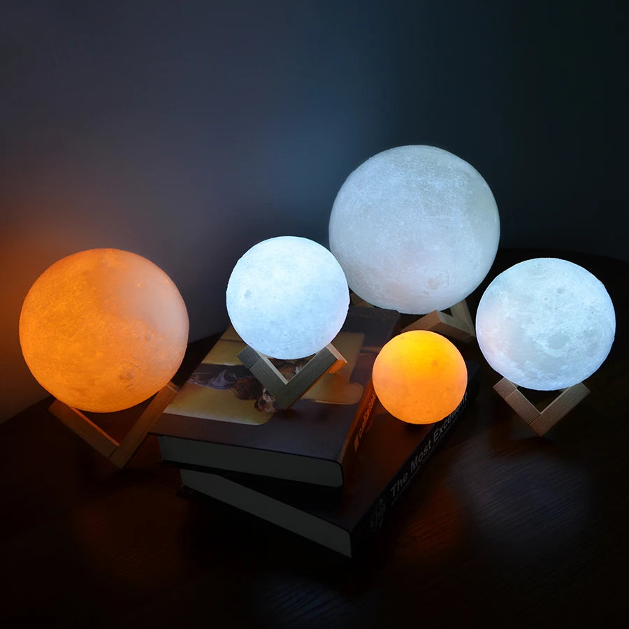 3D Moon Lamp – Rechargeable Night Light with Wooden Stand