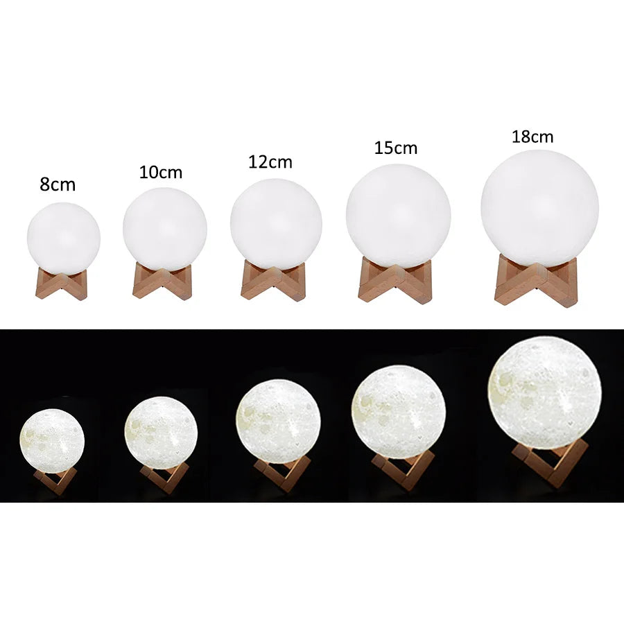 3D Moon Lamp – Rechargeable Night Light with Wooden Stand