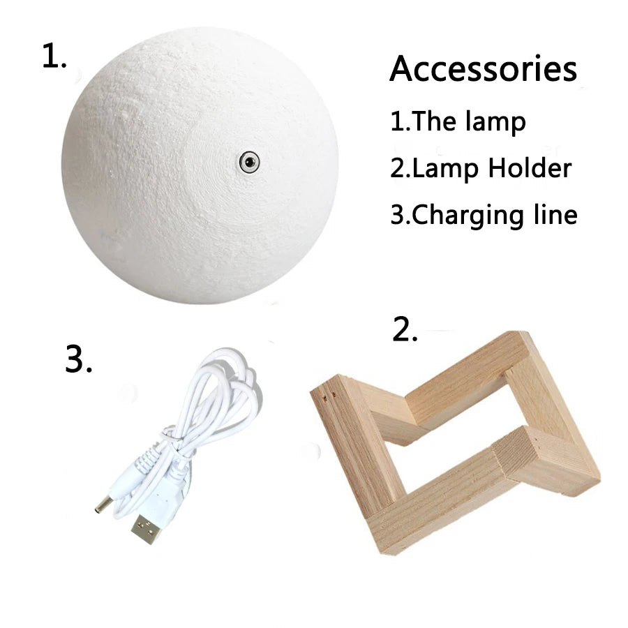3D Moon Lamp – Rechargeable Night Light with Wooden Stand