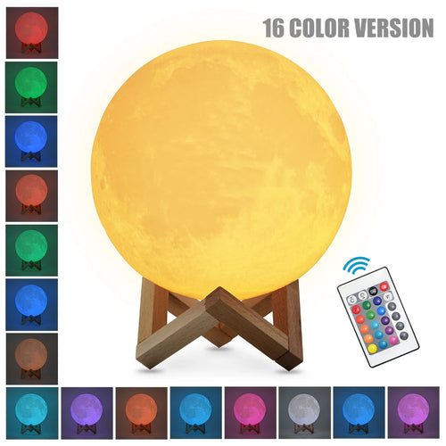 3D Moon Lamp – Rechargeable Night Light with Wooden Stand
