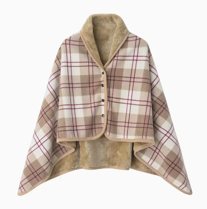 Cozy Plaid Wearable Blanket Wrap – Soft Fleece Shawl Throw