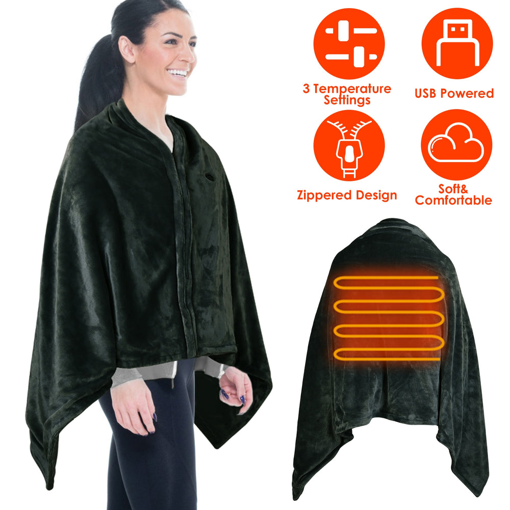 Cozy USB Heated Shawl Wrap – Wearable Warm Blanket with Zipper